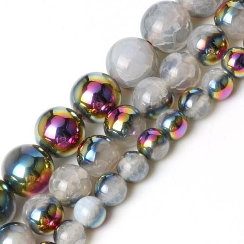 Natural Round Beads Purper Plated Cracked Crystal Dragon Vein Agates Loose Beads for Jewelry Making DIY Bracelet 15'' 6 8 10mm