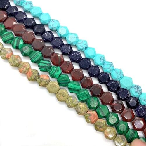 Natural Stone Malachite Lapis Lazuli Colored Beads Hexagonal Creative Gifts for DIY Necklace Bracelet Making Jewelry Accessories