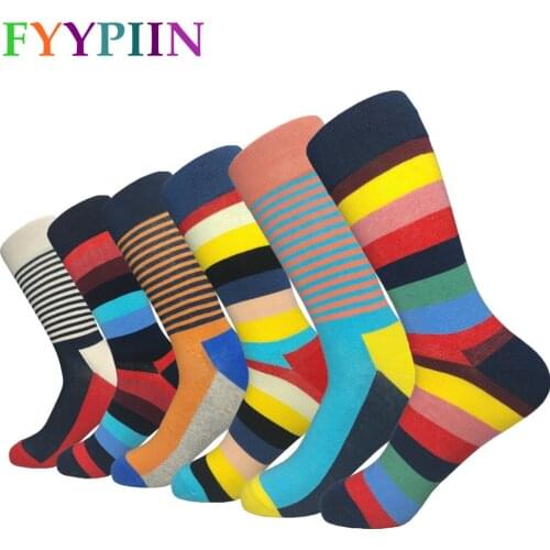 Happy Socks 2019 Mens Socks Casual New Standard Lengthened Version Fashion Stripes Male Fun Clothes Cotton Socks Men