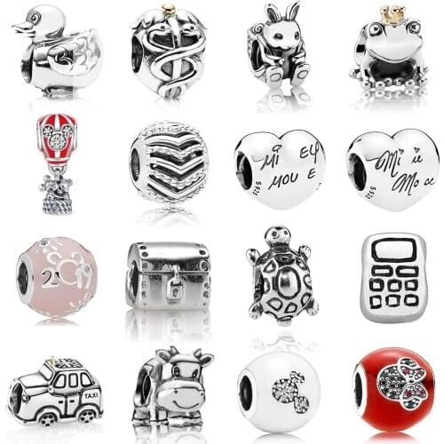 NEW 100% 925 Sterling Silver 1:1 Cab Taxi Cow Stylish Wish Easter Bunny Rabbit Charm Bead Fit DIY Original Bracelet Jewelry Gift
