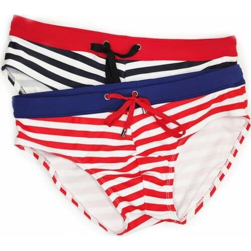 Stripe Swim Briefs Mens Swimming Trunks Sunga Masculina Swimwear Beach Board Wear Slip Low Waist Sexy Swimsuit Gay 2021 Man