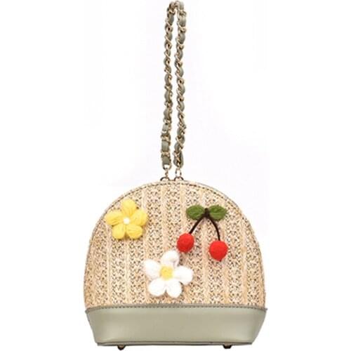 Woven Rattan Bag Straw+Leather Shoulder Bag Small Beach HandBags Women Summer Handmade Flower Messenger Crossbody Bags For Girls
