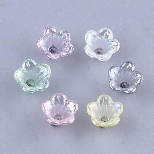 500g Transparent Acrylic Trumpet Flower Bead Caps AB Color For DIY Jewelry Making, 10x14x13.5mm, Hole: 1.6mm; about 1370pcs