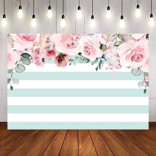 Rose flower backdrop for photography newborn baby party decoration photo background white stripe floral birthday party