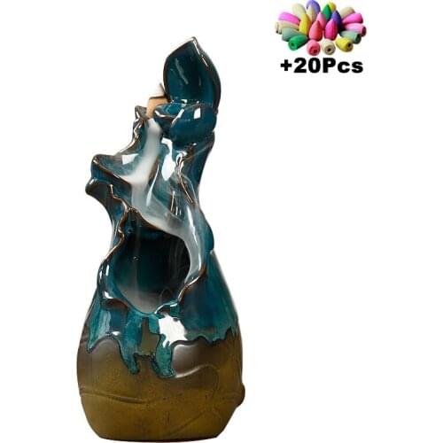 With 20pcs Incense Cones Especial Fambe Backflow Incense Burner Home Decoration