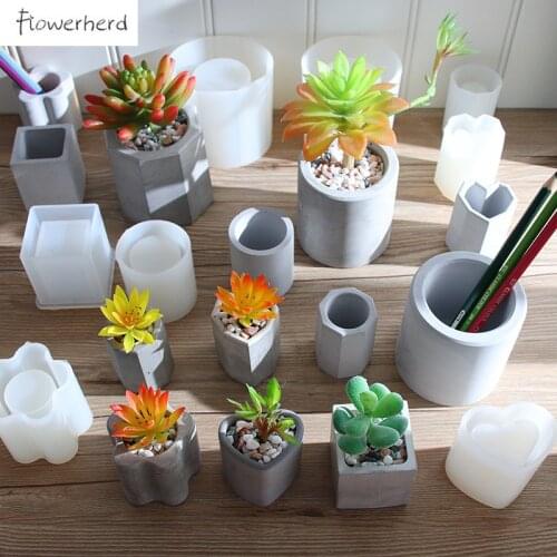 DIY Concrete Cement Clay Molds Succulent Flowerpot Silicone Mould Homemade Pen Holder Epoxy Resin Mold Aromatherapy Plaster Mold