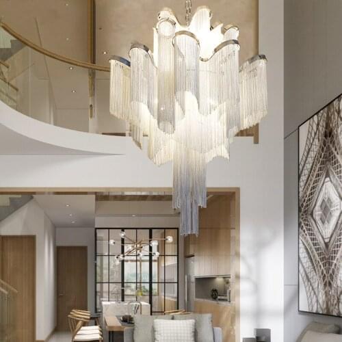 Modern Luxury LED Chain Fringed Pendant Lamp Luxury Stair Pendant Hanging Light Home Dining Room Hotel Hall Decoration Lamps