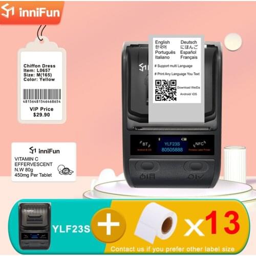 Innifun Thermal Printer and 13 Rolls Blank Label Barcode Sticker Label Maker Wireless Bluetooth Android iOS
