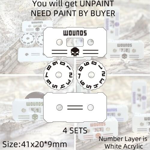 Wargame Base World - Wound Tracker Counter/Dial/Marker 00-99 Wound Counter - 4 sets- need buyer paint