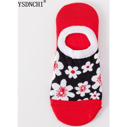 YSDNCHI Summer 1 Pair Colorful Love Cute Socks Lady Happy Cotton Funny Short Casual Boat Socks Breathable Sweat Printed Girl