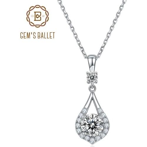 GEMS BALLET Sterling Silver Necklace for Women Wedding Eden Teardrop Design in Round D Color 6.5mm 1.0Ct Moissanite Pendant