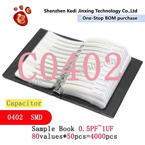 0402 SMD Capacitor Sample Book 80valuesX50pcs=4000pcs 0.5PF~1UF Capacitor Assortment Kit Pack