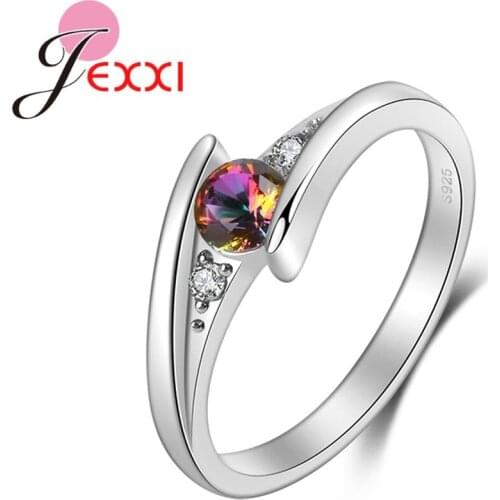 100% 925 Sterling Silver Wedding Rings For Women Cross Style With Rainbow White CZ Crystal Ring Hot Selling