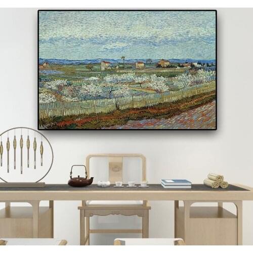 120x180cm Van Gogh Landscape Peach Trees in Blossom Oil Painting on Canvas Posters and Prints Wall Picture for Living Room