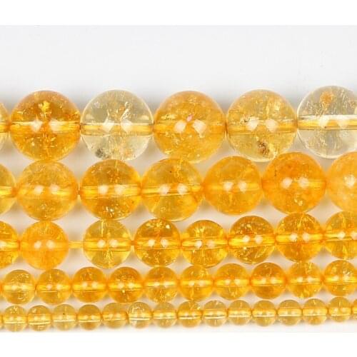 4-12mm Natural Stone Beads Smooth Round Loose Citrines Stone Beads For Jewelry Making DIY Charm Bracelet Necklace Handmade