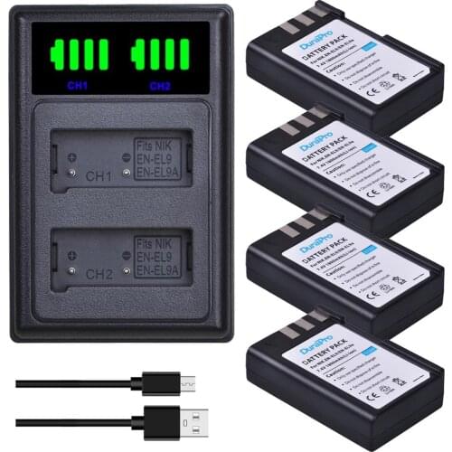4pc 7.4V 1800mAh EN-EL9 EN EL9 Li-ion Battery + Charger With Type C & Micro USB Port For Nikon D40 D40X D60 D3000 D5000 Camera