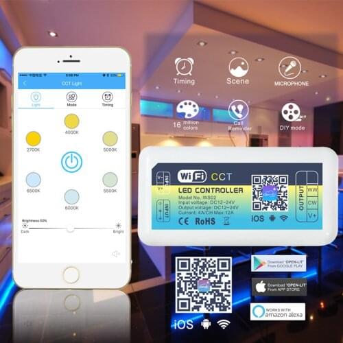 5-24V WiFi LED Light Smart Controller Color Temperature CCT Controller IOS Android APP Controlling lights for LED Strip Light