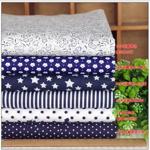 6PCS 50*50CM Dark Blue Floral Printed Cotton Fabric Telas Bundle Sewing DIY Patchwork Baby Toy Material Quilting Bedding Tecido