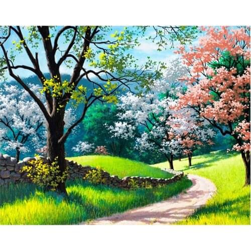 Diamond Embroidery Spring Trees Landscape Full Square Diamond Mosaic Resin Drill Bead Work Handmade Craft Children Gift