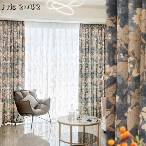 American Country Curtains Pastoral Retro Light Luxury Custom Semi-blackout Curtains for Living Dining Room Bedroom