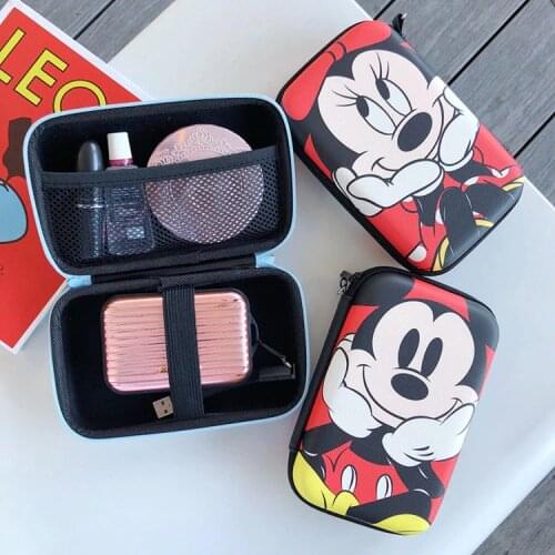 Anime mickey Mouse Headphone Hand Bag Portable Earbuds box PU Leather mobile power Bag Protective USB Cable Organizer Coin Purse