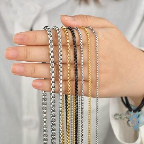 Wholesale 2mm 2.5mm 3mm Stainless Steel Square Pearl Chain Necklace black gold color box chain Necklace for Women DIY Jewelry