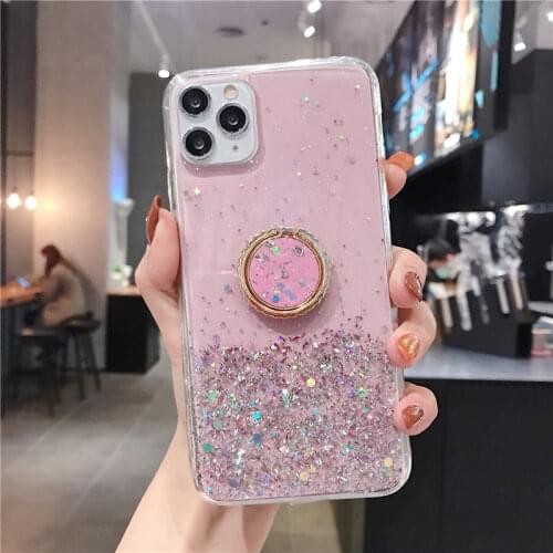 Phone Case For iPhone 11 Case For iPhone XR X XS MAX XR 6 6s 7 plus iphon12 pro max Glitter Bling ring holder Case coque fundas