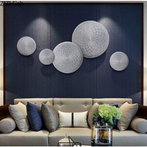 Wooden Hang Ornaments Silver Floral Texture Wall Decoration Simple Home Decor Modern Living Room Background Display Wall Hanging