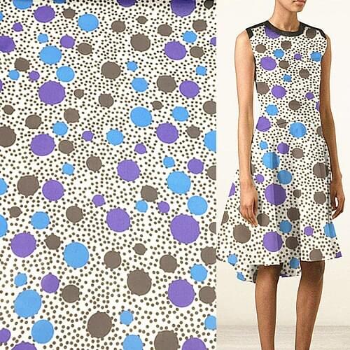 Black and blue polka dot print design pure silk georgette silk fabric 11momme 45" width by yard,SCG196