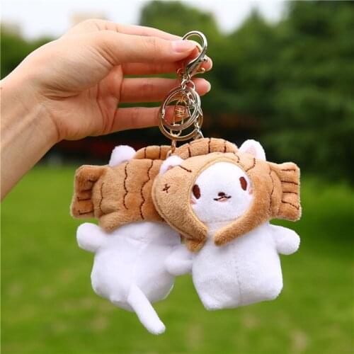 DUTRIEUX Cute Snapper Head Set Keychain Cat Plush Action Figure Key Chain Doll Pendant Bag Accessories Baby Keyring