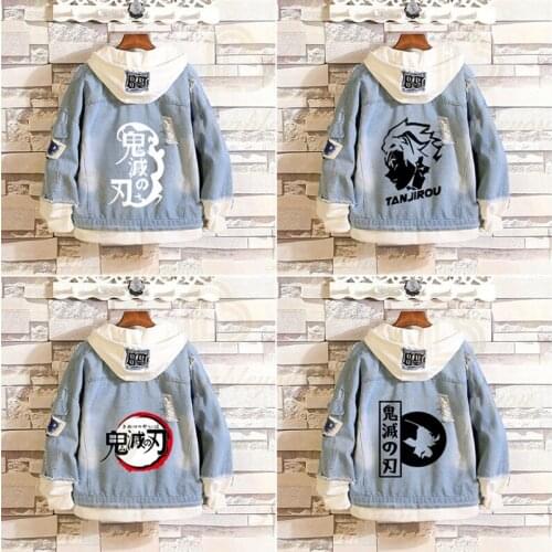 Anime Demon Slayer Cosplay Denim Jacket Kamado Tanjirou Hoodie Kimetsu No Yaiba Men Women Couple Autumn Winter Coat Streetwear