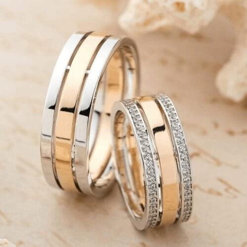 SILVERFONI 925 Sterling Real Silver Wedding Rings Set For Men And Women Jewelry Hand Made Anniversary Gift New Season Gold Plate