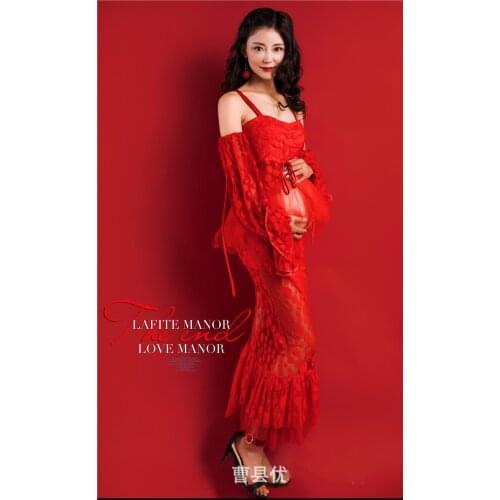Fashion Maternity Photography Props Maxi Maternity Gown Lace Maternity Dress Fancy Shooting Photo Summer Pregnant Dress Plus