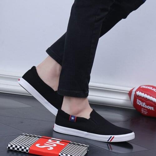 Spring Korean canvas shoes mens pedal lazy shoes couples small white shoes tide shoes breathable shoes mens extra large size