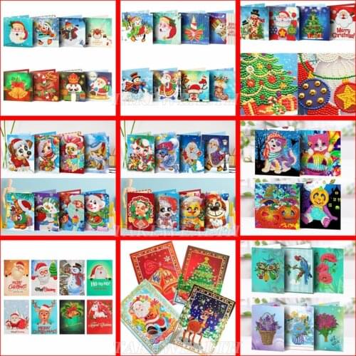 NEW 5d Diy Diamond Painting Christmas Cards Diamond Mosaic Emboridery Beads Full Custom cartoon animal Christmas Gift Santa Man