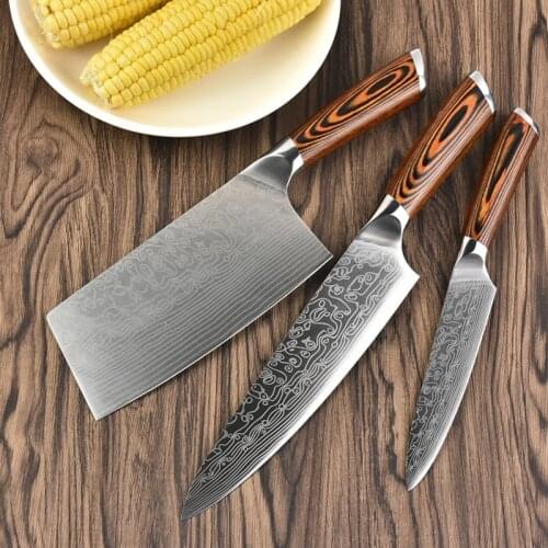 3Pcs/set Stainless Steel Chef Knives Set Sashimi Cuisine Kitchen Knife Set Butcher Knife Fruit Vegetable Knives