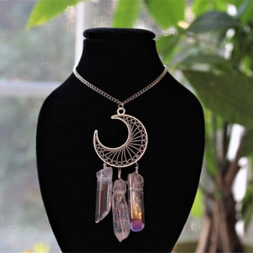 Natural Crystal Pendant Big Moon Reserved for Crystal Pillar Charms Necklace Healing Stone Fashion Jewelry Women Creative Gift
