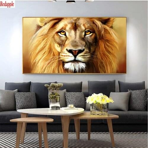 Full square diamond painting Modern abstract animal art, golden lion pictures for embroidery round diamond mosaic paintings