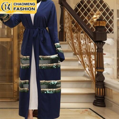 Ramadan Kimono Muslim Fashion Stitching Sequins Robe Kaftan Dubai Abayas For Women Caftan Turkey Islam Clothing Arab Cardigan