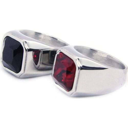 Size 7-14 New Design Polish Unisex Ring 316L Stainless Steel Fashion Band Party Black Red Zircon Ring