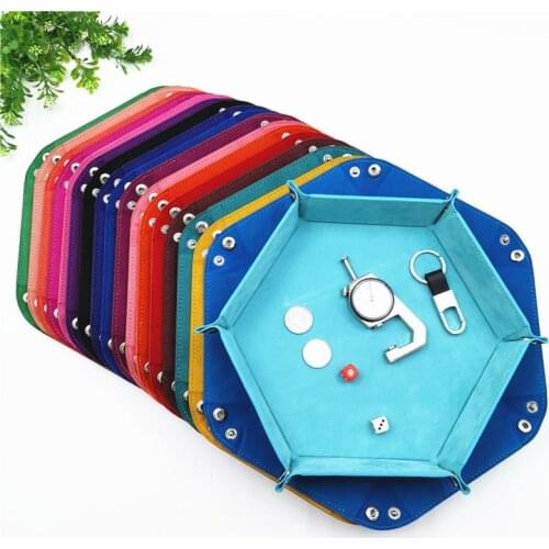 Dnd dice tray dados de rol storage 14 colors hex velvet cloth tweezers disc folding storage box pu tray desktop storage box