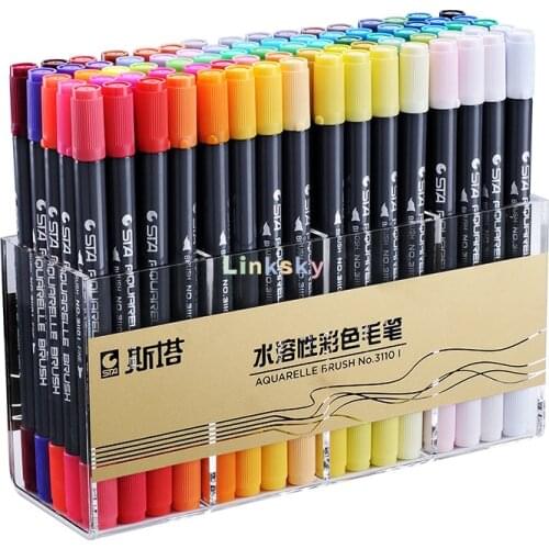 STA 24,36,80 Color Set,Water Based Ink Sketch Marker Pens, Fine Brush,Twin Tip 0.8mm-2mm, For Graphic Drawing Manga Art Supplies