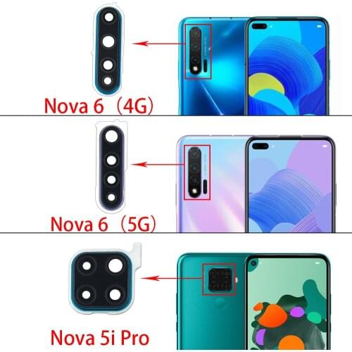 Rear Camera Glass Lens Cover With Frame Holder with Sticker Replacement Spare Parts For Huawei Nova 5i Pro / Nova 6 4G / Nova 6