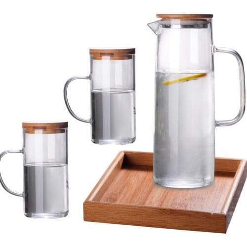 Large Capacity Glass Teapots Heat Resistant Borosilicate Glass Cold Kettle Juice Milk Tea Cup with Bamboo Cover Plate