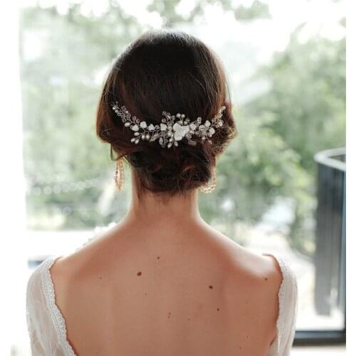 Flower Wedding Hair Comb Pearl Beaded Bridal Hairpins Handmade Bride Headwear Wedding Hair Jewelry Girls Hair Accessories