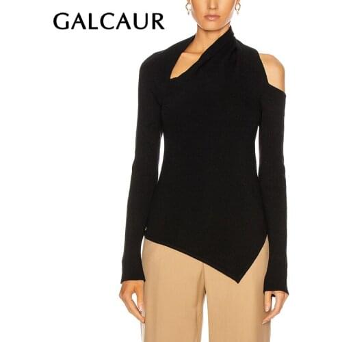 GALCAUR Black Sweater For Women Irregular Collar Long Sleeve Hollow Out Backless Designer Loose Sweaters Female 2020 New Clothes