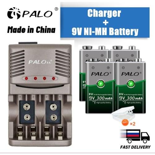 PALO Smart Battery Charger for 1.2V AA / AAA Ni-CD Ni-MH 9V Rechargeable Batteries + NI-MH 300mah 9V 6F22 Rechargeable battery