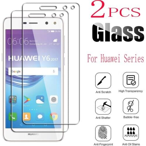 2PCS Tempered Glass For Huawei P8 P9 P10 Plus lite GR5 2017 mini Y3 Y7 Prime Y5 Y6 Pro Protective Film Screen Protector Cover