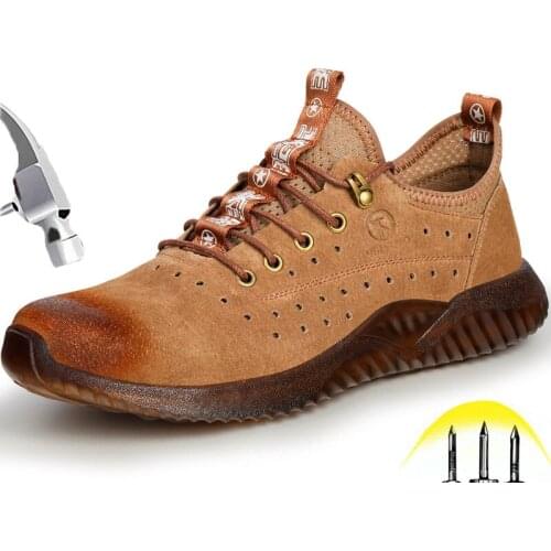 Safety Shoes Men Anti-smashing Puncture Proof Steel Toe Cap Summer Lightweight Breathable Non-slip Work Shoes Construction Boots