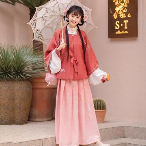 New Hanfu Suit Chinese Traditional Women Daily Clothes Ming Dynasty Female Elegant Clothes Oriental Folk Dance Costumes DQL5071